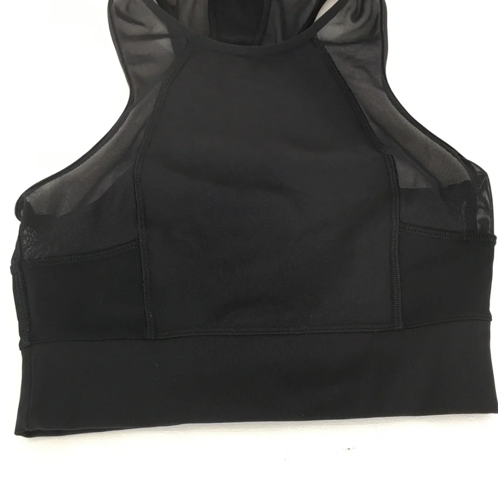Lululemon Cropped Workout Tank Top Black Sheer Mesh Panels Athletic Racerback